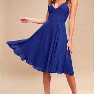 Troulos Royal Blue Lace-Up Midi Dress Small
